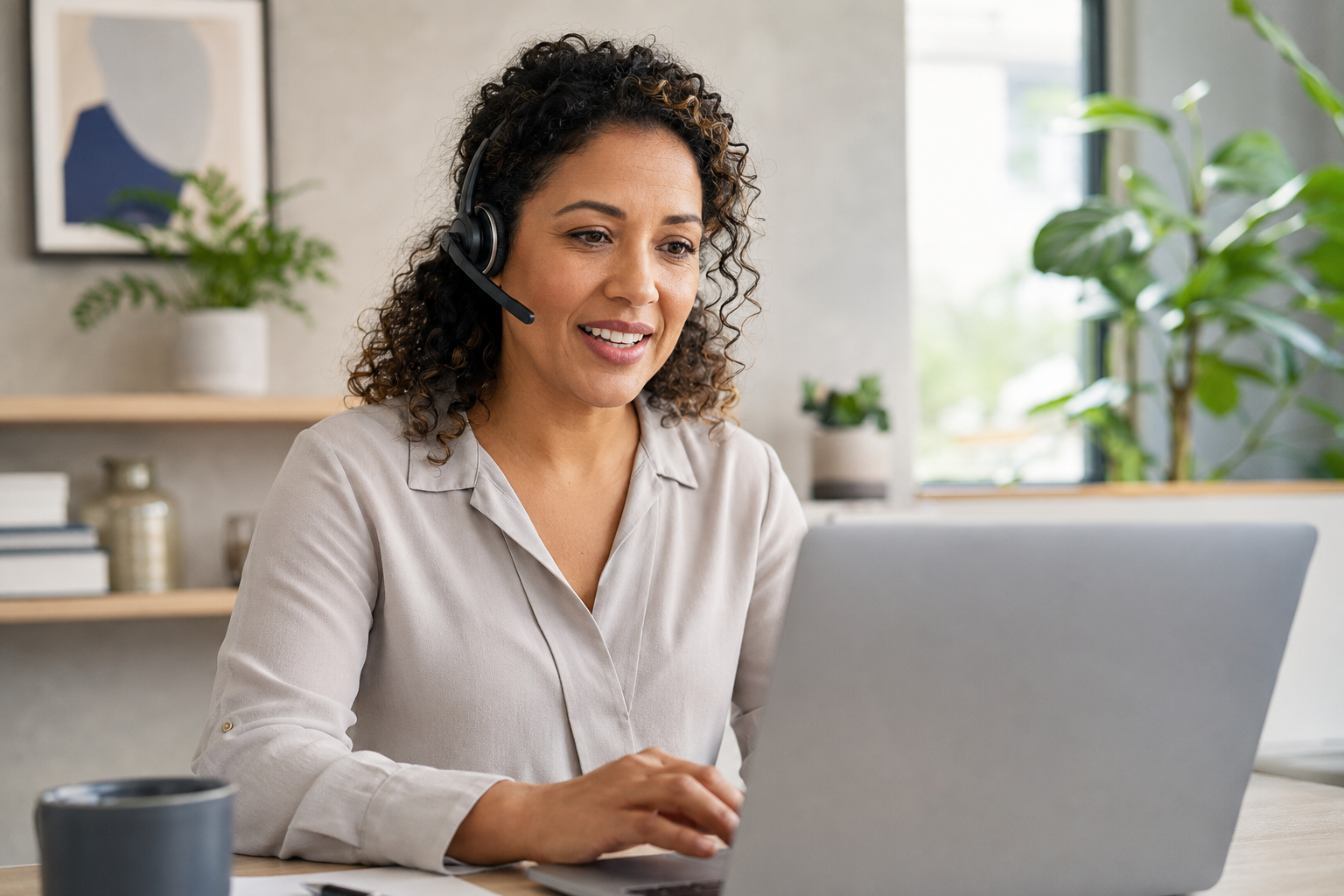 A friendly WellBeing Pro customer care adviser helping a customer