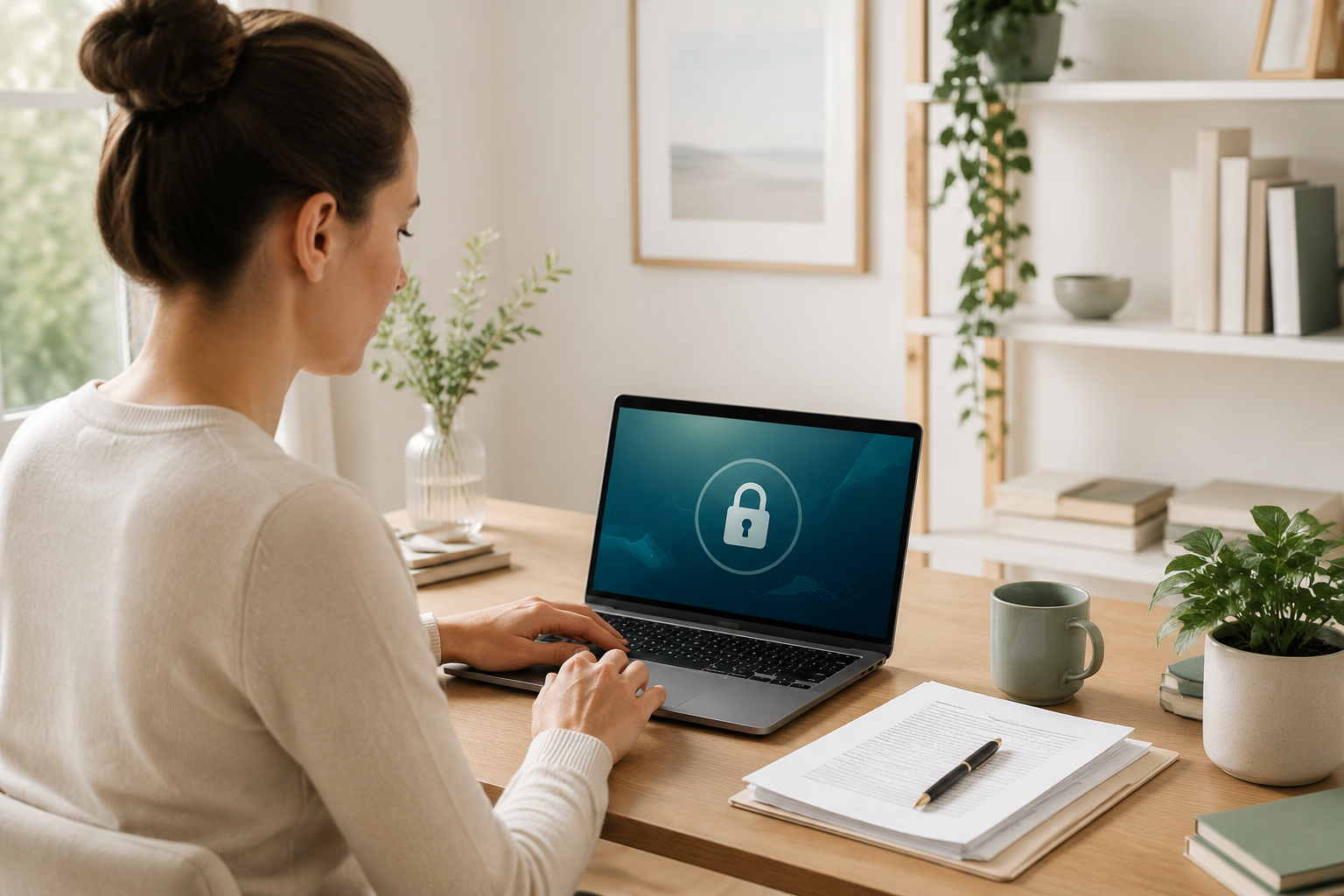 A customer reviewing privacy and data security on a laptop
